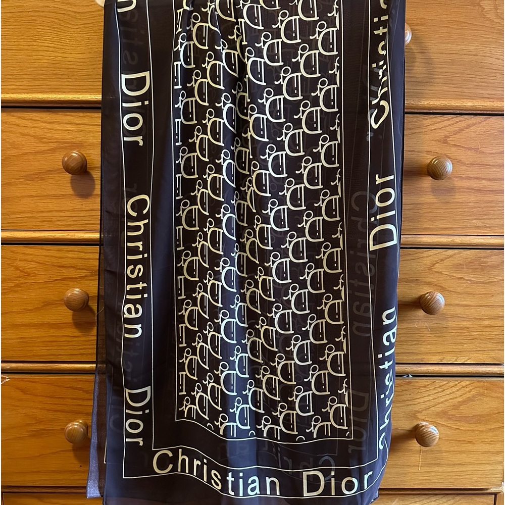 Christian Dior Brown Silk Scarf